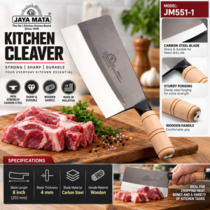 มีดแล่กระดูก JAYA MATA JM551-1 ขนาด 8 นิ้ว ทำจากเหล็กกล้าคาร์บอน แข็งแรงทนทาน สำหรับสับกระดูก ผลิตด้วยมือ ผิวซาติน ด้ามไม้ มีดทำครัว - Product Image 2