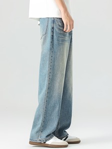 AAFII IMPEX Jean décontracté pour homme, coupe ample, jambe large, bleu clair délavé, vintage, taille mi-haute, séchage rapide, 100% coton, écologique - Product Image 4