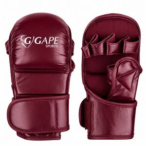 ถุงมือ MMA แบบกำหนดเอง หนัง PU ฝ่ามือเปิด สำหรับฝึกซ้อมต่อสู้ ศิลปะการต่อสู้ อุปกรณ์กราปลิง สีแดงเลือดหมู - Product Image 1