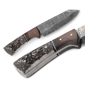 Cuchillo de Caza de Hoja Fija de Acero de Damasco Personalizado - Grado Industrial, 19 cm de Longitud Total - Mango de Hueso de Camello con Grabado Láser - Odin's - Product Image 6