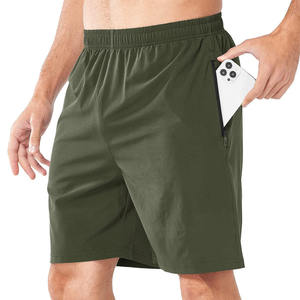 Shorts Bermuda pour homme, vert olive, taille élastique, séchage rapide, couleur unie, décontractés, en polyester, avec poches latérales - Product Image 2