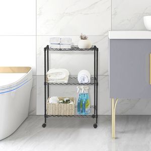 Carrello Multiuso a 3 Ripiani Cromato, Scaffalatura in Metallo e Plastica Pieghevole e Smontabile per Organizzazione di Casa, Cucina e Bagno - Product Image 2