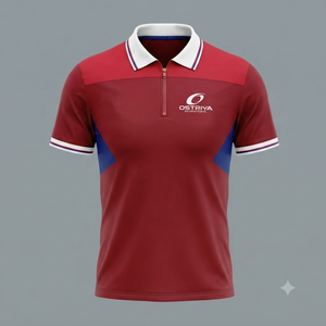Chemise à manches courtes pour homme Ostriya, beige, rouge, bleu, uni, fermeture éclair sur le devant, tissu respirant en maille, polyester/coton, vêtements décontractés - Product Image 3