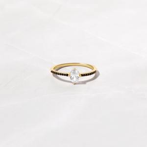 Anillo de Diamante Moissanita Negra, Corte Oval y Marquesa, Anillo Delicado, Anillo de Promesa, Plata de Ley 925, Regalo para Ella - Product Image 3