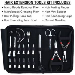 Kit de Extensiones de Cabello de Acero Inoxidable con Herramientas para Hacer Bucles, Gancho de Crochet, Alicates, Tijeras y Clips - Product Image 5