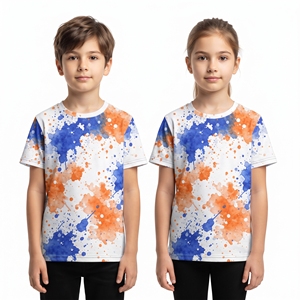 T-shirt Enfant Unisexe à Sublimation en Gros, Hauts Décontractés à Manches Courtes et Col Rond, Imprimé Intégral, Vêtements Décontractés pour Enfants - Product Image 1