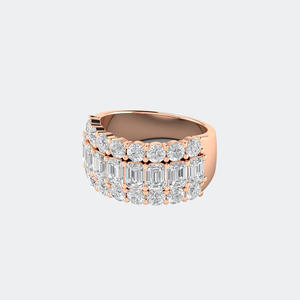 Anillo de declaración de triple fila con esmeraldas redondas de 4.30 quilates y diamantes mixtos, de oro de 14k, con diamantes cultivados en laboratorio de color D y claridad VVS, banda ancha para mujer. - Product Image 4