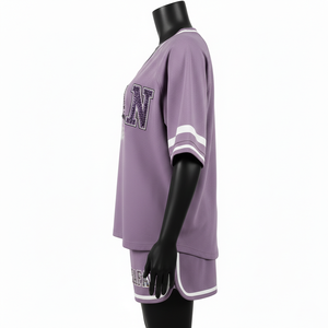 Ensemble short et maillot de baseball pour femme, respirant, en polyester, couleur lavande, avec logo personnalisé en strass, ensembles pour femme 100% coton - Product Image 3