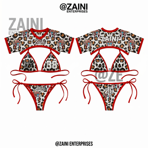 Conjunto de Bikini Reversible de Poliéster 220 GSM con Cintura Alta y Escote Pronunciado, Diseño con Paneles y Ribete Rojo, Estampado Digital, Logotipo Personalizado - Product Image 1