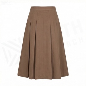 Falda Plisada de Cintura Alta para Mujer, Corte en A, Largo hasta la Rodilla, Color Sólido, Elegante, Tejido de Poliéster y Algodón, para Todas las Temporadas - Product Image 2