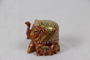 Hand Painted Wooden <b>Elephant</b> Figurine Polished Animal Sculpture Table <b>Decor</b> for Home Office Hotel School - Product Image 1