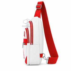 Delta | Sigma | Theta Sorority White Red Color Block PU Leather Crossbody <b>Bag</b> Adjustable Strap Multi-Compartment <b>Sling</b> Backpack - Product Image 4