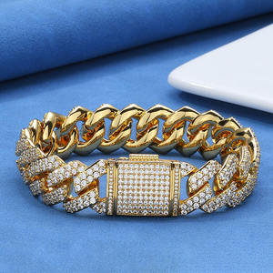 สร้อยข้อมือฮิปฮอป เงินแท้ 925 ชุบทองคำขาว ดีไซน์แบบ Cuban Link ผ่านการทดสอบเพชร สำหรับผู้ชายและผู้หญิง ประดับเพชรเต็มเส้น - Product Image 1