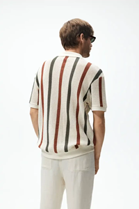 เสื้อโปโลคอวีถักลายทางแบบโปร่ง แขนสั้นสำหรับผู้ชาย รุ่น Custom Light Summer - Product Image 3