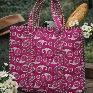 Bolsa de Compras de Algodón Hecha a Mano en India con Estampado Artesanal, Bolsa de Mano para Mujer, Bolsa de Hombro Acolchada con Estampado Artesanal - Product Image 1