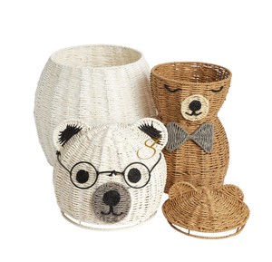Panier de rangement décoratif en jonc de mer motif ours brun avec couvercle, organisateur de livres pour salle de classe, coffre à jouets pour enfants, bac à linge pour chambre d'enfant - Product Image 4