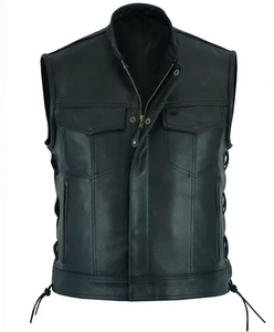 Men's Punk Leather Vest Casual Motorcycle Biker Waistcoat Solid Color Sleeveless Fashion Coat for Outdoor Riding - Product Image 4
