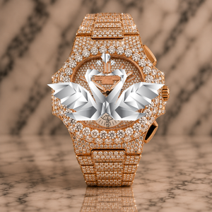 Custom Luxury Rose Gold Watch Men Brown Dial Full CZ Diamond Bracelet Watch - Product Image 2