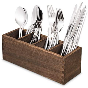 Porte-couverts en bois de forme carrée, décoration de table, organisateur de couverts, porte-couverts pour table à manger, porte-cuillères, fourchettes, couteaux - Product Image 6