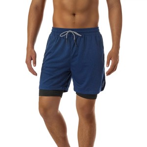 Pantalones Cortos Deportivos para Hombre, Color Azul Sólido, de Secado Rápido, con Bolsillos, Cintura con Cordón, Largo Medio, Tejido de Spandex y Poliéster - Product Image 2