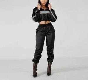 Blouson bomber réfléchissant à capuche court avec pantalon assorti, fermeture éclair sur toute la longueur, tenue décontractée toutes saisons - Product Image 2