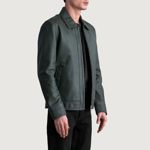 Chaqueta de Cuero Genuino de Piel de Vaca con Patrón a Cuadros, Chaqueta de Cuero con Grabado de Pitón, Chaqueta de Cuero Impermeable y Anti-UV - Product Image 3