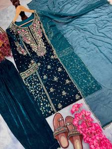 Salwar Kamiz et vêtements pour femmes, costume Salwar Kamiz noir et pantalon, nouvelle arrivée, velours lourd pakistanais, robe pakistanaise et indienne - Product Image 5