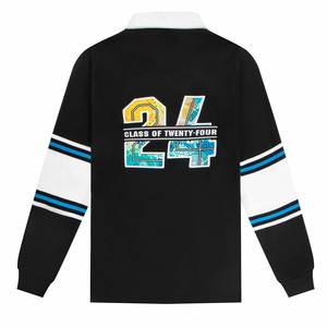 Custom Printed Polyester Long Sleeve Rugby Shirt Men's Turn-<b>down</b> Collar Breathable Striped Design Front Logo All Seasons - Product Image 2