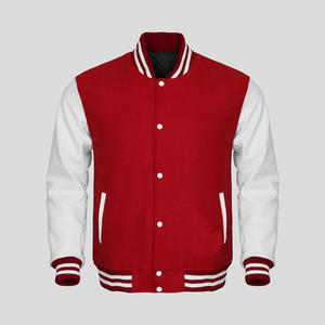 Chaqueta Varsity Gris para Hombre con Mangas de Cuero PU Negro, Cierre de Botones, Cuello Camisero, Ropa Casual de Otoño - Product Image 3