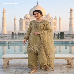 Nouvelle Collection Designer : Ensemble Crêpe Brodé avec Broderie à Sequins et Découpes, Manches Longues, Pantalon Palazzo et Dupatta – Achetez en Ligne en Inde - Product Image 1