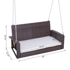 Dondolo a dondolo da esterno Deluxe per 2 persone, in vimini bianco crema, resistente fino a 250 kg, con cuscini morbidi, ideale per palestra e patio - Product Image 3