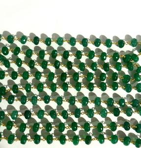 Chaîne de perles en pierre précieuse verte naturelle de 8 mm, fil plaqué or, chaîne de chapelet, fabrication de bijoux, fournitures de bricolage - Product Image 6
