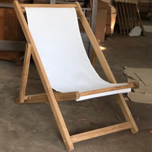 Silla Plegable Moderna de Madera de Teca Sólida para Exteriores, Silla de Playa con Tela de Lona Blanca para Jardín, Terraza y Piscina - Product Image 5