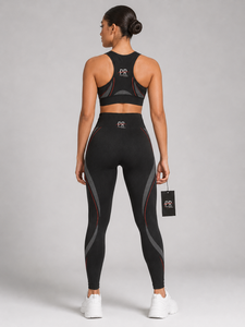 Ensemble de yoga pour femme de haute qualité avec logo personnalisé, écologique, taille haute, legging sans couture avec logo frontal, soutien-gorge, grandes tailles, service OEM tendance - Product Image 6