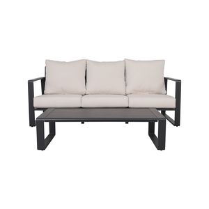 Set di Mobili da Giardino Tino Tino YB15052, Divano a Tre Posti Marrone Chiaro con Tavolino Rettangolare e Cuscini - Product Image 1
