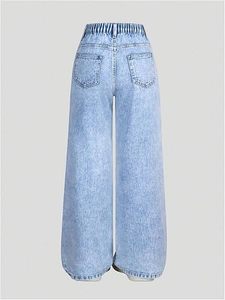 Girls High <b>Waist</b> Wide Leg Heart Patch Dark/Light Washed Denim <b>Jeans</b> Loose Fit Y2K Style Casual for Kids XS-XL - Product Image 6