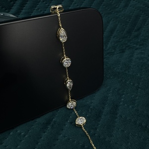 Bracelet de luxe en or massif 14 carats avec diamant certifié IGI, taille poire, serti clos, maillons de chaîne, bijoux pour femme pour mariage et anniversaire - Product Image 1
