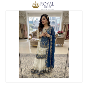 Nueva Colección de Ropa India de Diseño, Hermoso Traje Sharara de Faux Georgette con Bordado para Mujer a Bajo Precio - Product Image 5