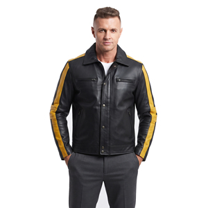 Chaqueta de Cuero de Diseño Personalizado para Hombre, Chaqueta de Motociclista de Cuero Vacuno Genuino, Chaqueta de Cuero con Bolsillo en el Pecho para Hombre - Product Image 2