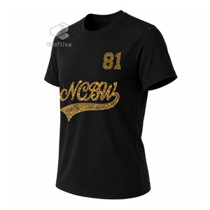 NCBW Sorority Women's Rhinestone Bling T-<b>Shirt</b> Crew Neck Short Sleeve Black <b>Gold</b> Cotton Jersey Greek Letter Summer Knitted - Product Image 2