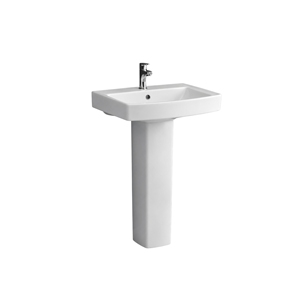 LORAS SET Lavabo de Pedestal Rectangular con Grifo Monomando de Palanca, Minimalista, con Desagüe NSF, Montaje en Suelo, Acabado Pulido Brillante - Product Image 1