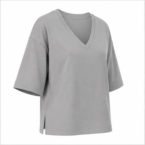 T-shirt pour femme gris clair à col en V et manches coude longues, coupe décontractée WTS-0083 - Product Image 4