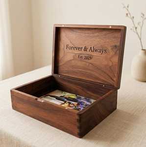 Caja de Anillos Rectangular de Madera de Nogal, Personalizada con Grabado, Estuche para Guardar Joyas, Caja de Recuerdos con Tapa Abatible para Propuesta de Matrimonio - Product Image 6