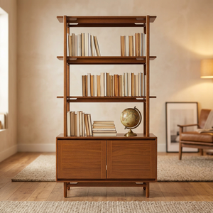 Étagère bibliothèque autoportante en teck, style Mid-Century Modern, avec armoire et étagères ouvertes - Product Image 5