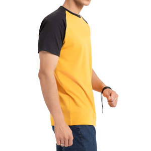 Men's Yellow Black Raglan Sleeve T-<b>Shirt</b> O-Neck Regular Fit Casual Solid Color <b>100</b>% <b>Polyester</b> Knitted Eco-Friendly - Product Image 5