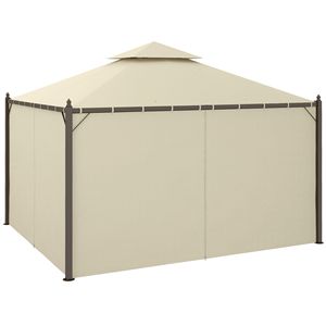 Gazebo da Esterno Beige 10 X 12 con Tetto a Due Livelli, Tende, Tettoia e Pergola - Product Image 1