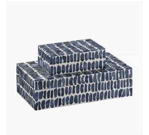 Caja de Madera para Joyas, Rectangular, con Diseño Azul y Blanco, para Guardar Collares, Anillos y Cosméticos, Ideal para Navidad - Product Image 3