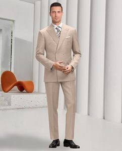 Traje de Hombre de Pana Beige con Cuello Mao y Abotonadura Sencilla, Estilo Británico, Transpirable, Antiarrugas, para Negocios, Corte Regular, Tejido - Product Image 4