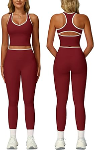 2 Piece Solid Yoga Set Sleeveless Crop <b>Top</b> High Waist Leggings Contrast Binding Breathable Spandex/Nylon Fitness Wear Front - Product Image 3