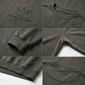 เสื้อสเวตเชิ้ตคอกลมสีเทาชาร์โคลสำหรับผู้ชาย ผ้าฝ้ายพรีเมียมเนื้อนุ่ม  โลโก้ปักด้านหน้าและด้านหลัง  สไตล์สตรีทแวร์ รับผลิตแบบ OEM - Product Image 4